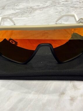 Oakley White Frame Shield Sunglasses with Orange Lens